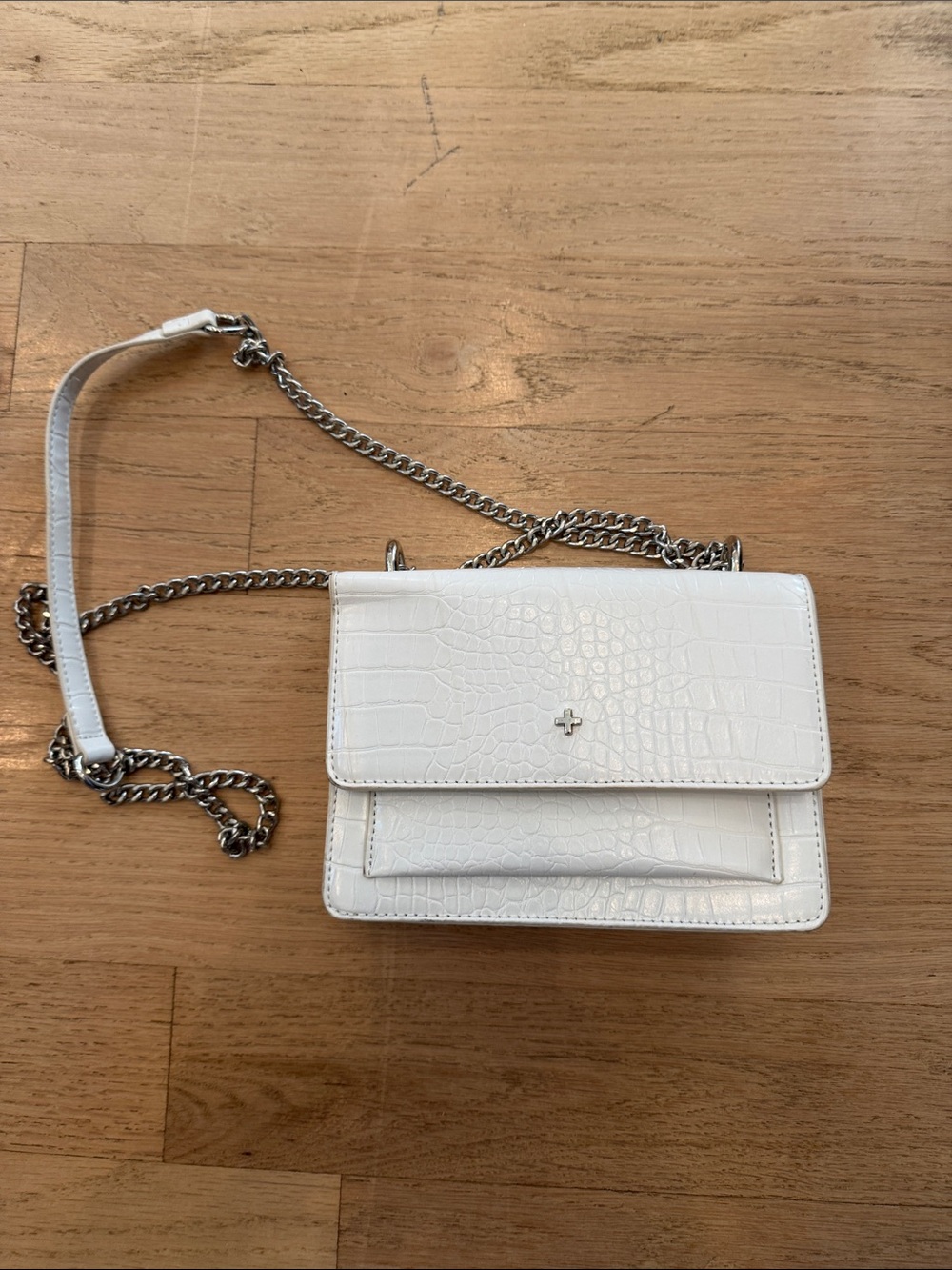 Peta + Jain White Croc-Embossed Chain Strap Crossbody